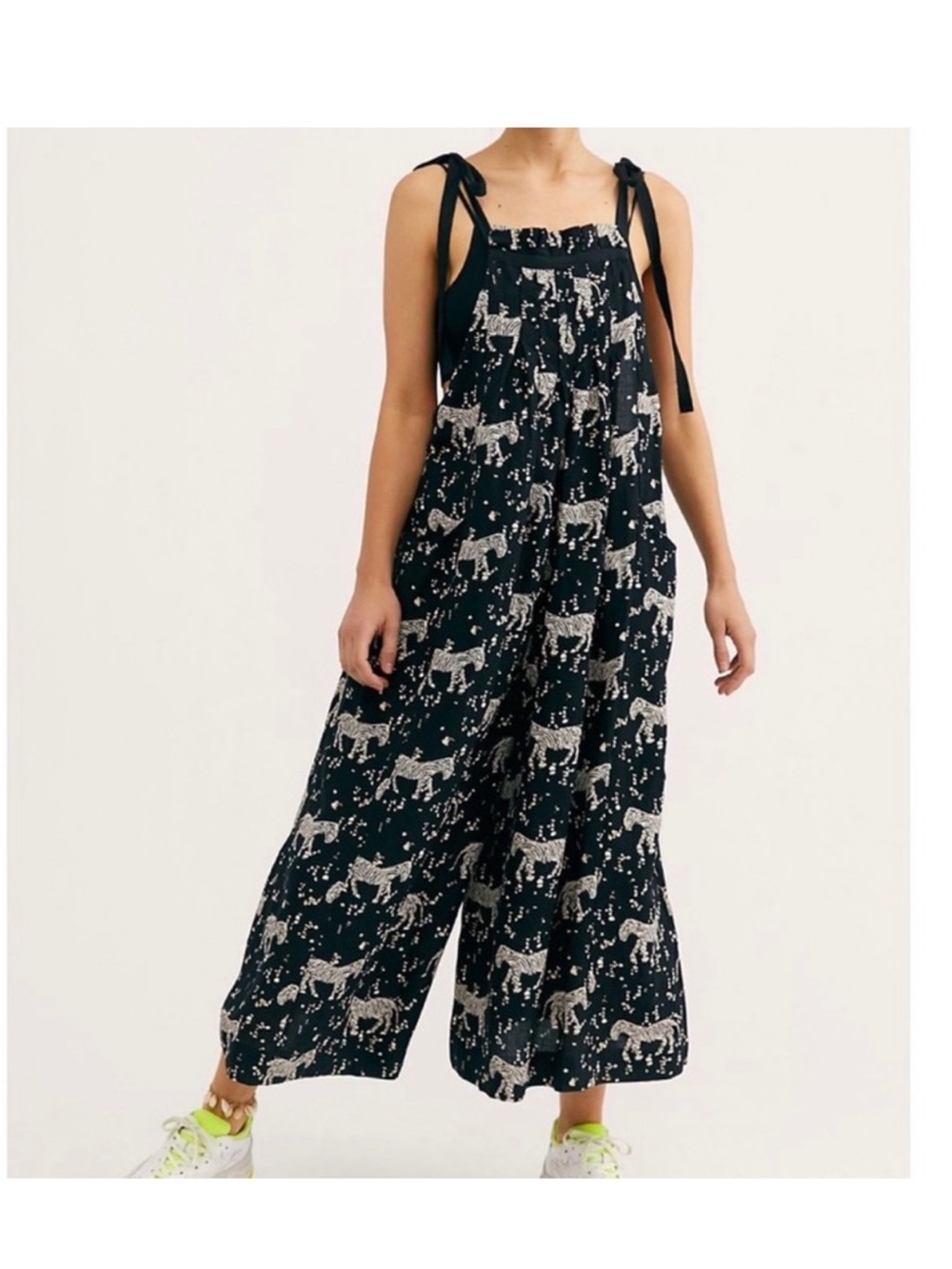 Free People Zebra Printed Linen Slouchy Jumpsuit